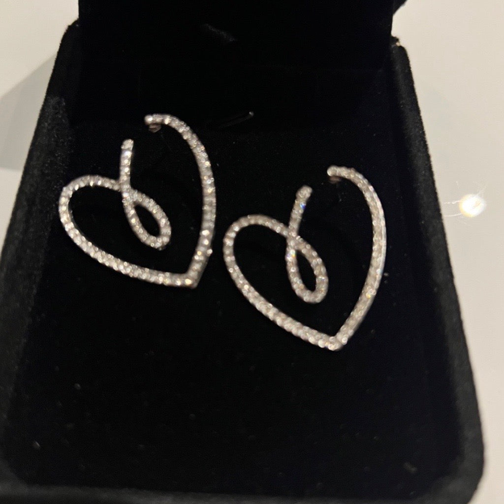 Sparkling Heart Earrings with Cubic Zirconias (30mm x 25mm)