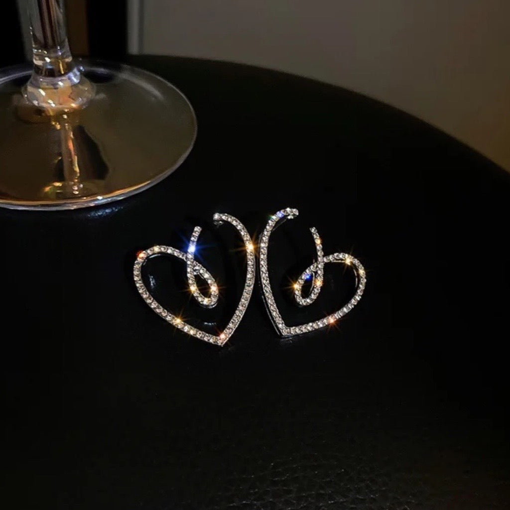 Sparkling Heart Earrings with Cubic Zirconias (30mm x 25mm)