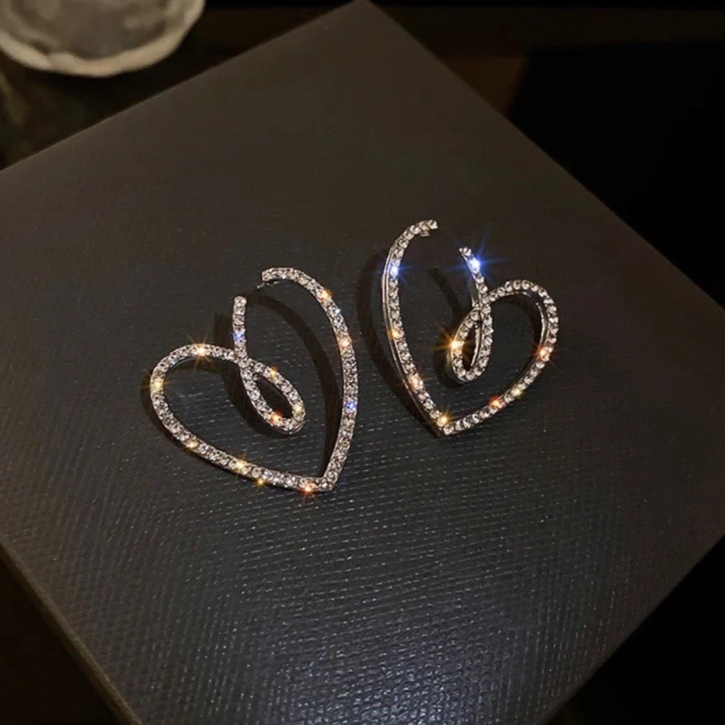 Sparkling Heart Earrings with Cubic Zirconias (30mm x 25mm)