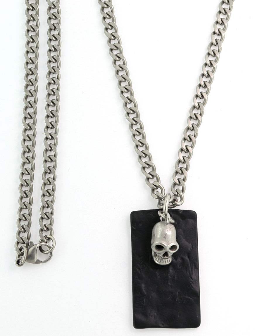 No 1 Leather Dog Tag  - Skull Steel Necklace