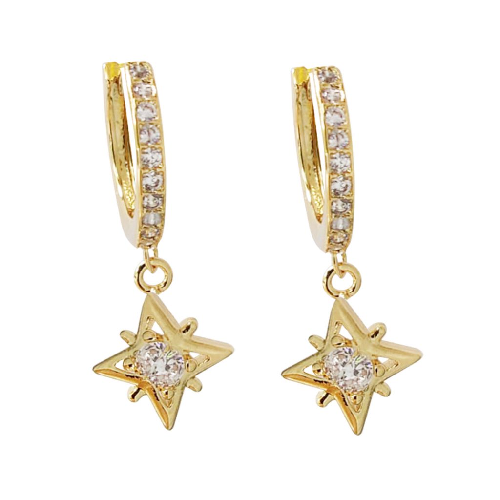 star charm huggie earrings with cubic zirconias